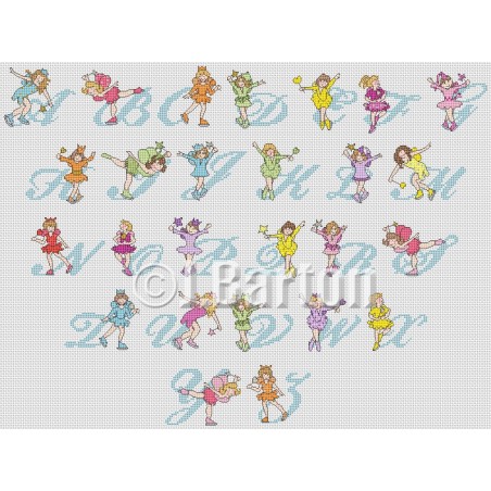 Skating fairies alphabet cross stitch chart