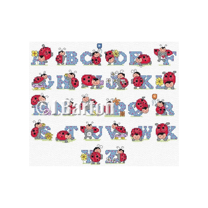 Ladybird alphabet (cross stitch chart download)