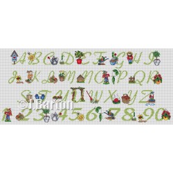 Gardening alphabet and numbers cross stitch chart