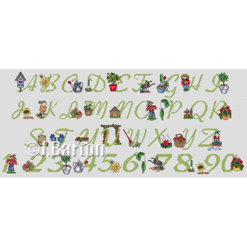 CROSS STITCH CHART ALLOTMENT THEMED ALPHABET CHARTS GARDENING LETTERS 