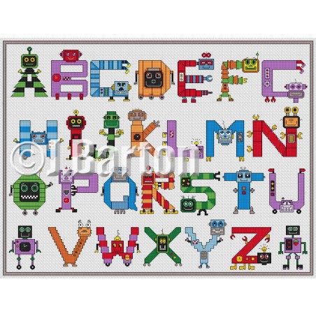 Robots alphabet cross stitch chart