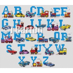 Cars and trains alphabet cross stitch chart