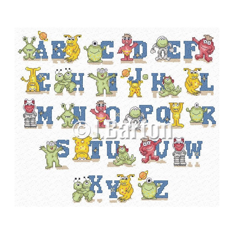 Alien alphabet cross stitch chart