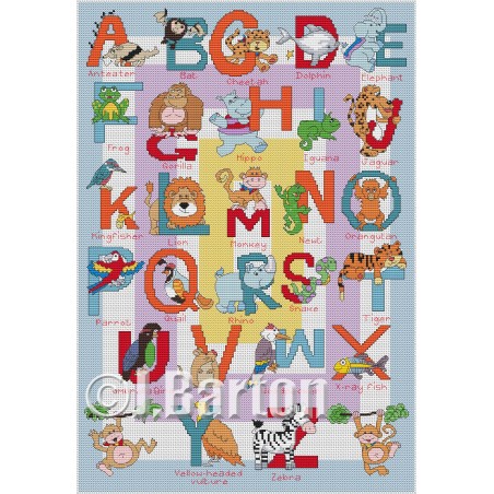 Jungle alphabet cross stitch chart