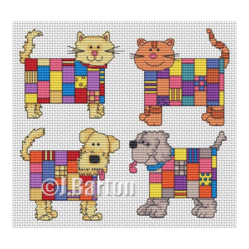 Patchwork cats and dogs cross stitch