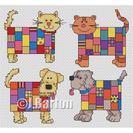 Patchwork cats and dogs cross stitch