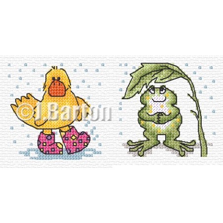 Duck and frog in the rain cross stich chart