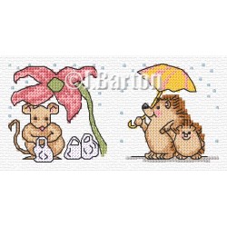 Hedgehogs and mouse in the rain (cross stitch chart download)
