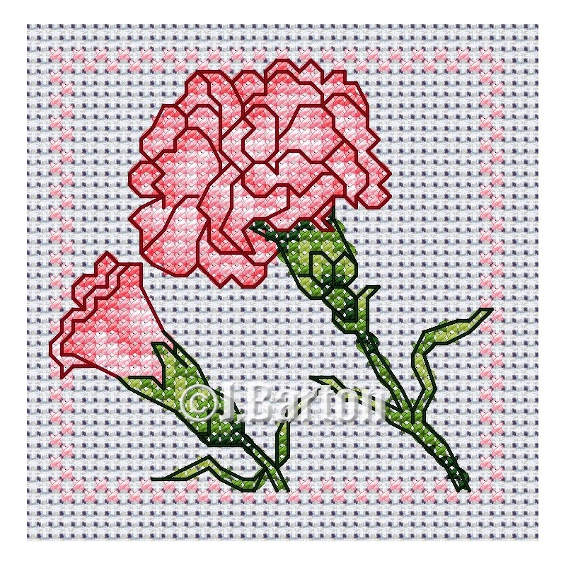 Pink carnation cross stitch chart