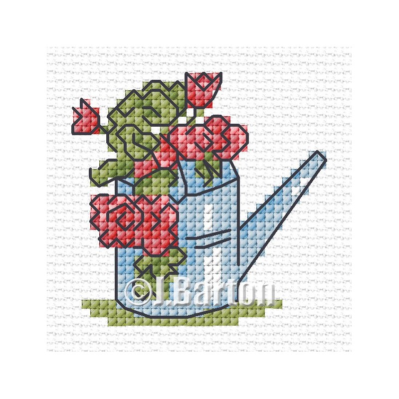 Floral watering can cross stitch chart