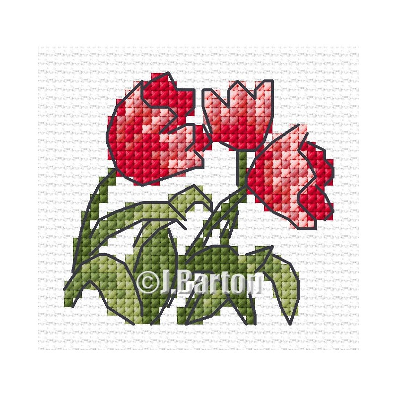 Red tulips cross stitch chart