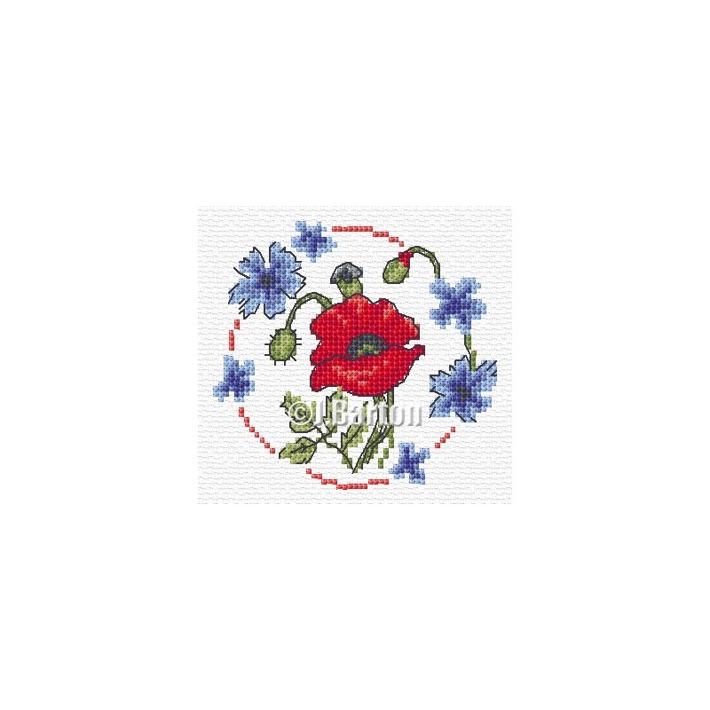 Poppy and cornflowers cross stitch chart