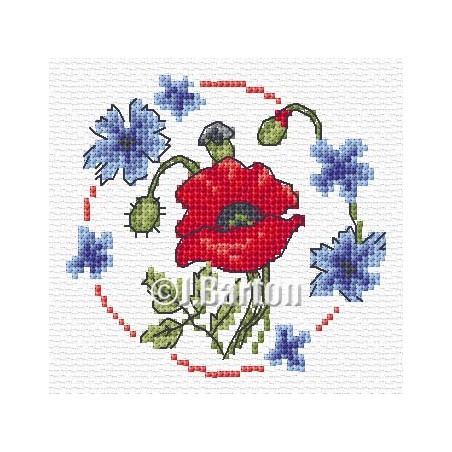 Poppy and cornflowers cross stitch chart