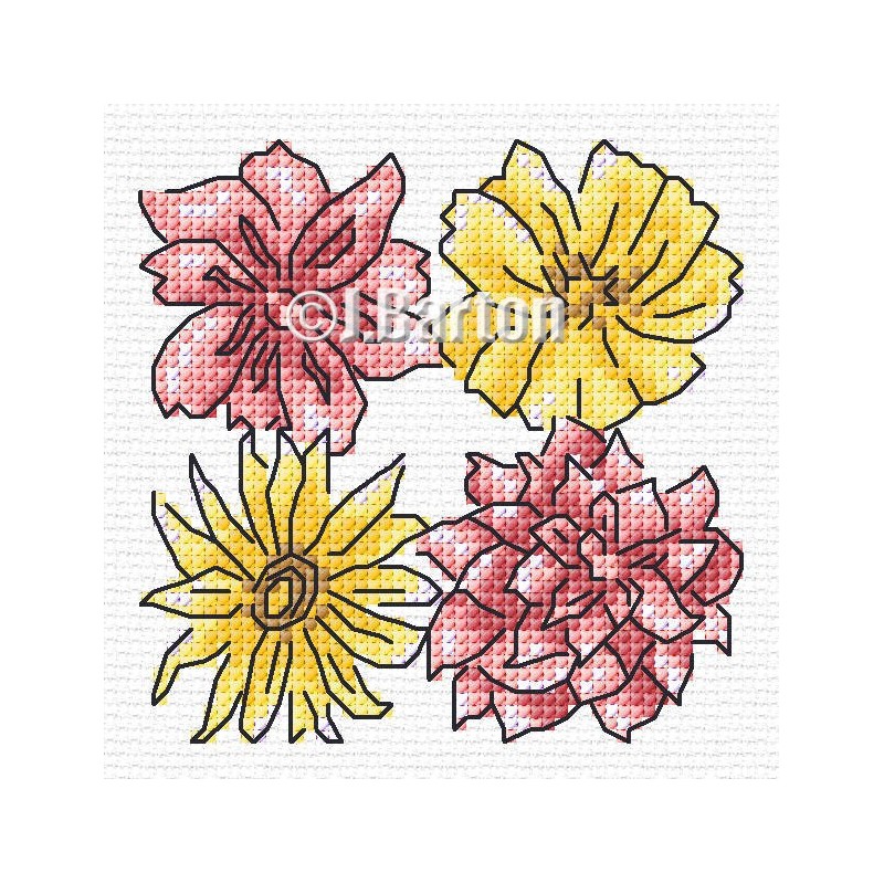 Quartet of flowers cross stitch chart