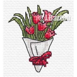 Red tulips bouquet cross stitch chart