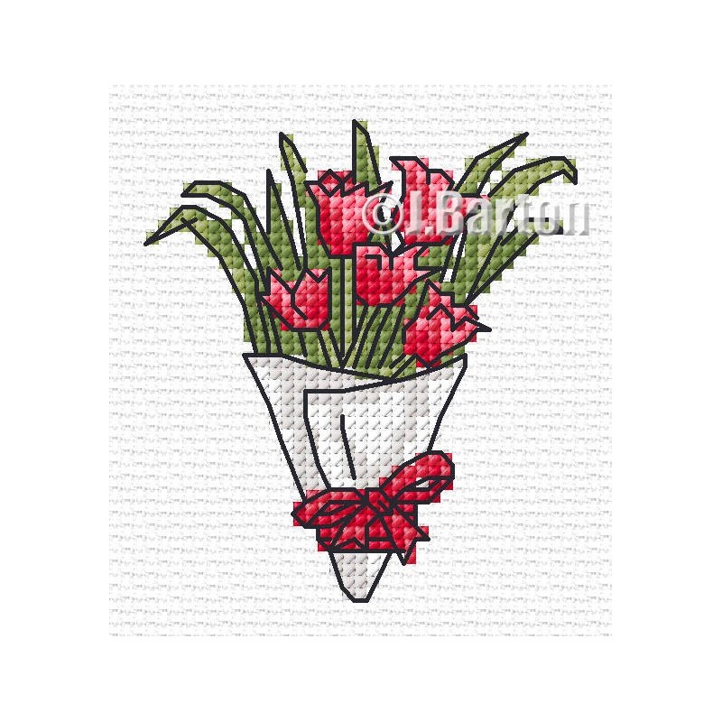 Red tulips bouquet cross stitch chart