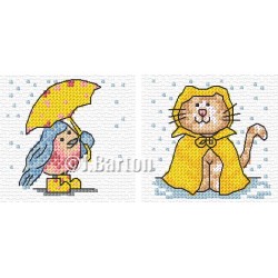 Bluebird and cat in the rain cross stitch chart