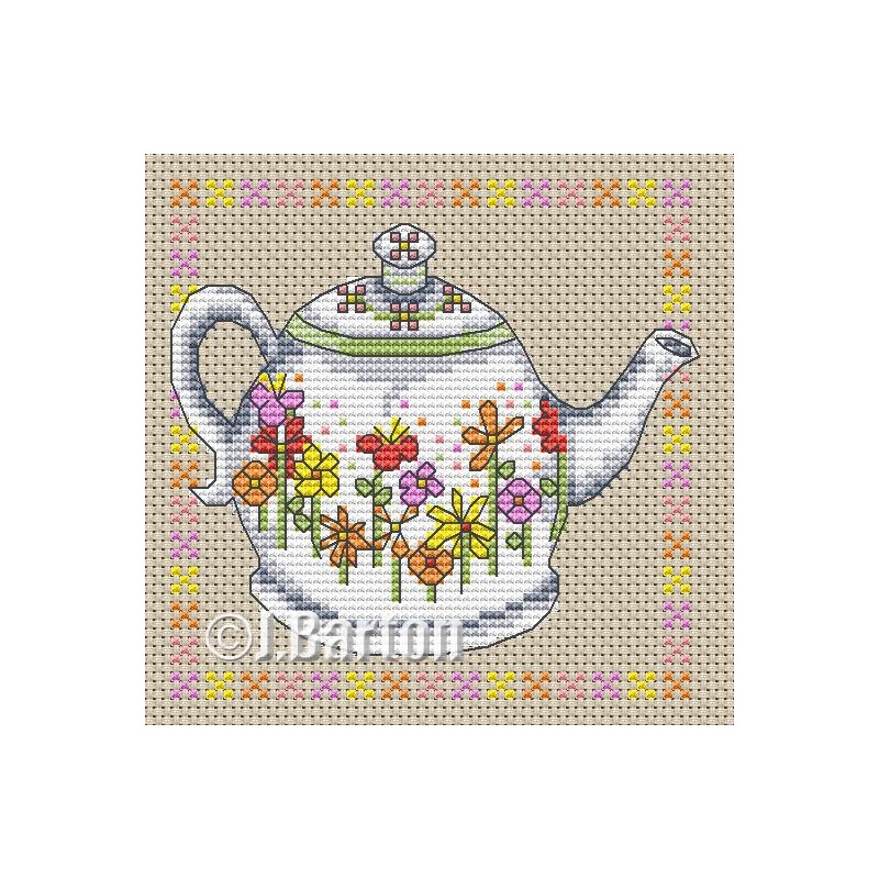 Floral teapot cross stitch chart