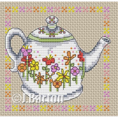 Floral teapot cross stitch chart