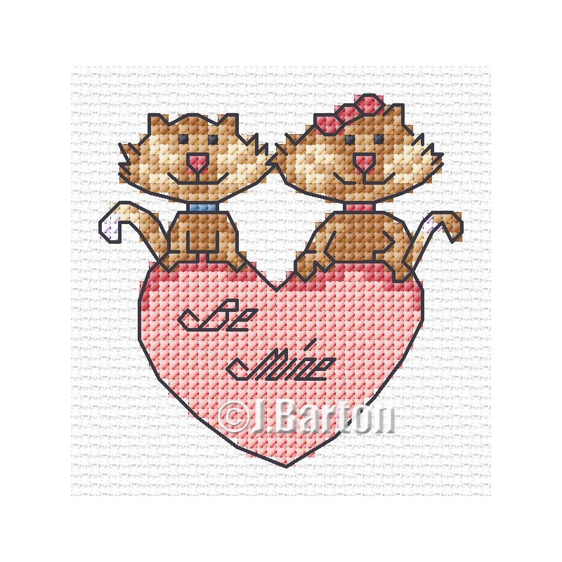 Valentine cats cross stitch chart