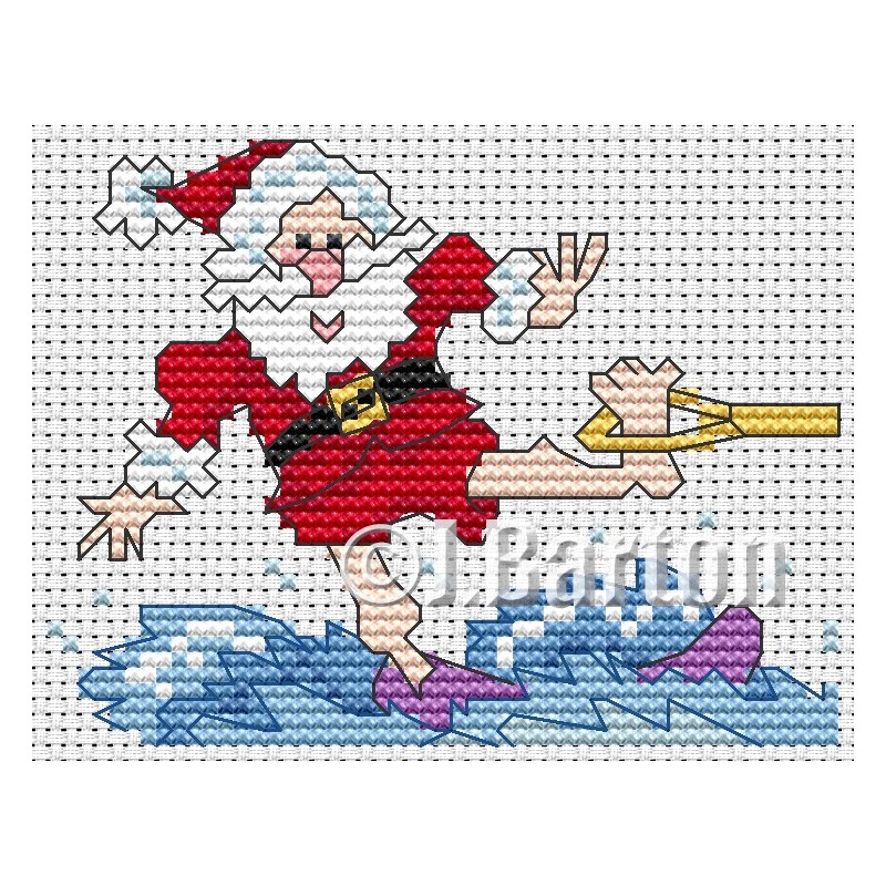 Water skiing santa cross stitch chart
