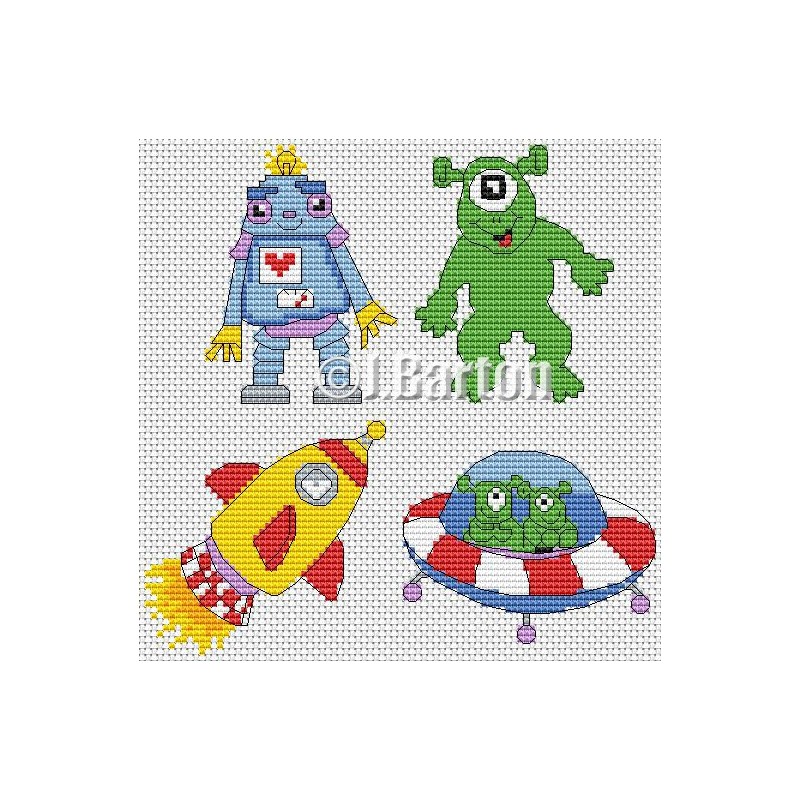 Kids space collection cross stitch chart