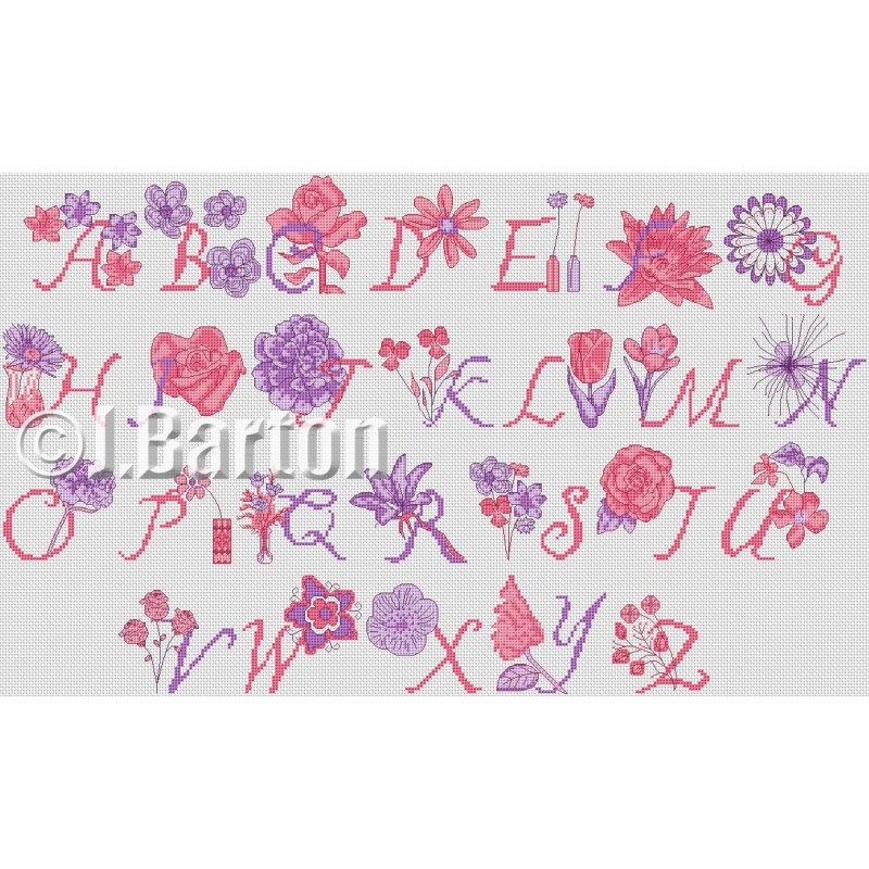 Floral alphabet cross stitch chart