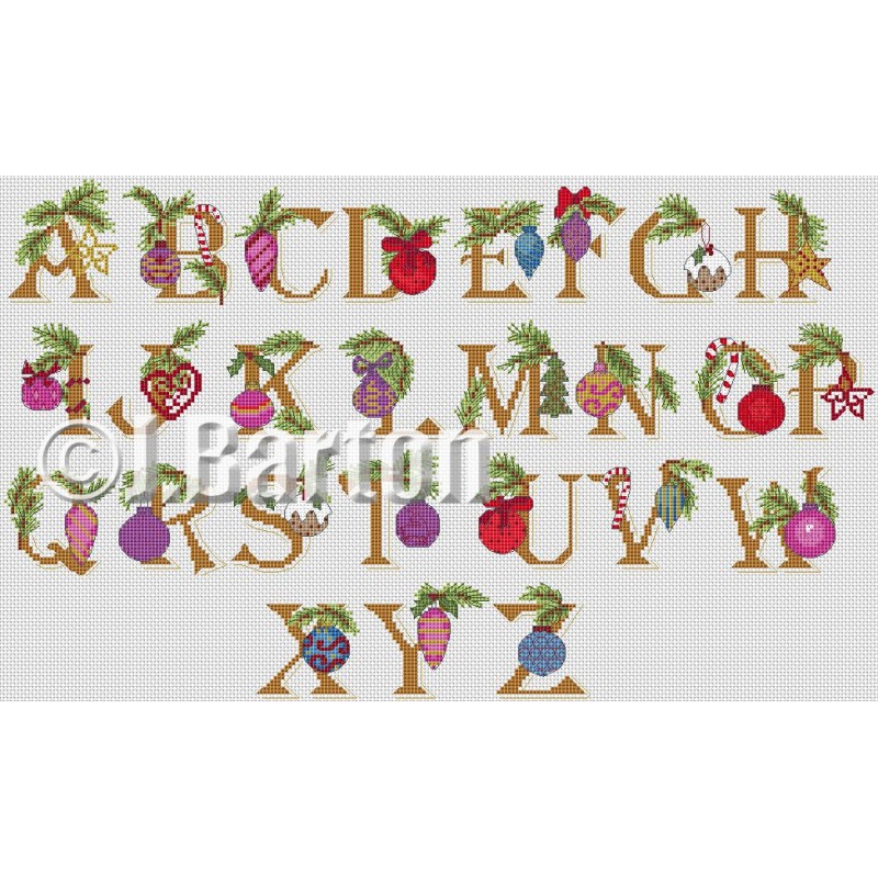 Baubles alphabet cross stitch chart