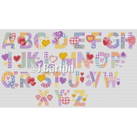 Love hearts alphabet cross stitch chart