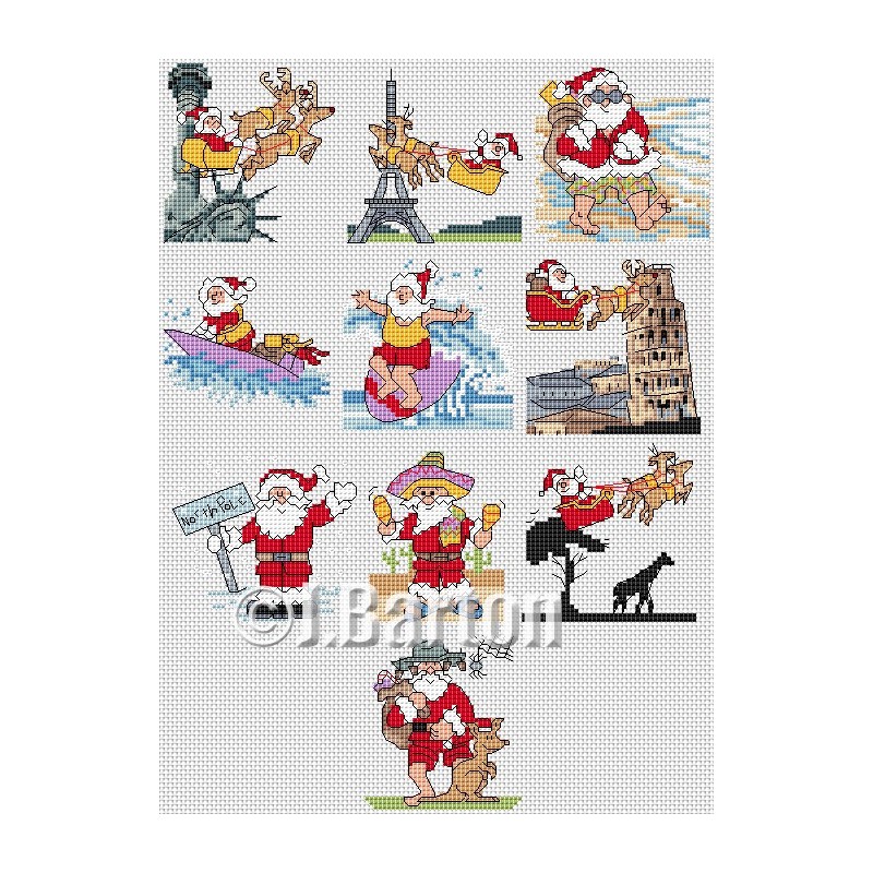 Santa around the world cross stitch chart