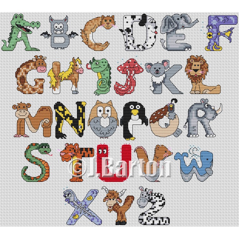 English Alphabet Cross Stitch Pattern, Letters With Animals for Kids Cross  Stitch Chart PDF 
